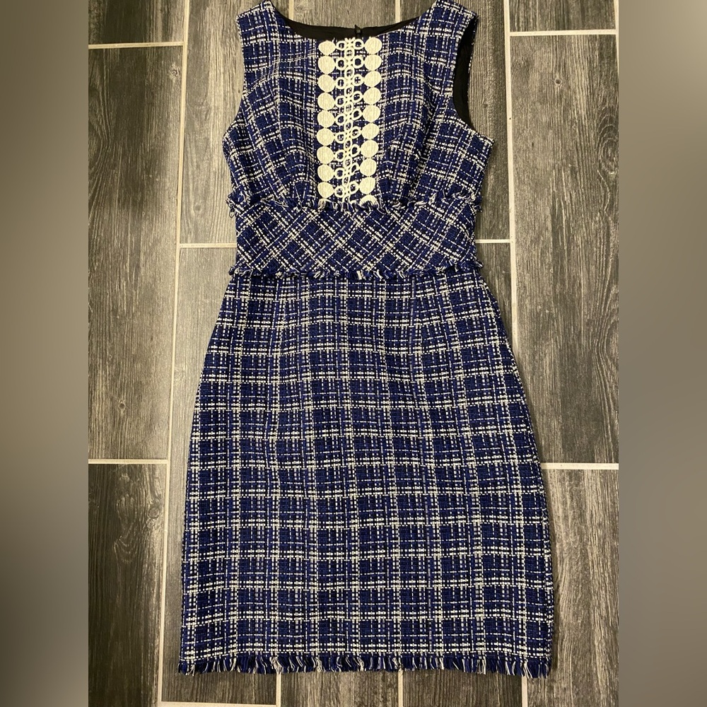 Trina Turk Los Angeles Mini Tweed Shift Dress Sz 2 Clueless Mod Preppy academia